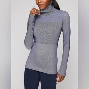 Athleta Women’s Medium Ribbed Navy/Grey Turtleneck Sweater, Flurry Blizzard